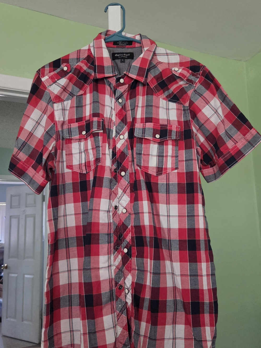 Eighty Eight Red and White Plaid Short-Sleeve Button-Down Shirt